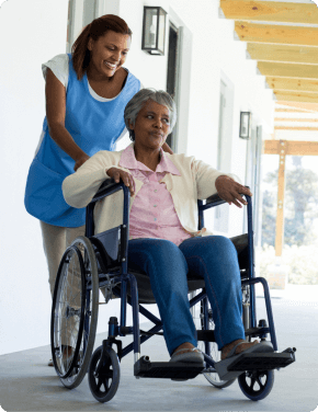 woman caring for disabled